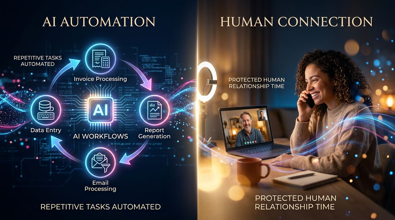 Automatisation des tâches répétitives à gauche, relation client humaine préservée à droite