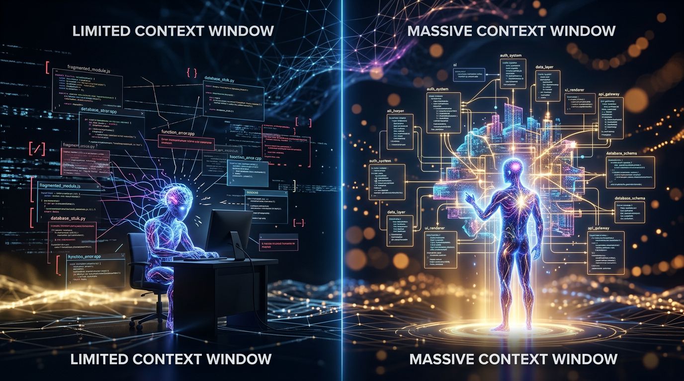 Comparaison visuelle entre un agent IA à contexte limité et un agent à contexte étendu sur un projet de code