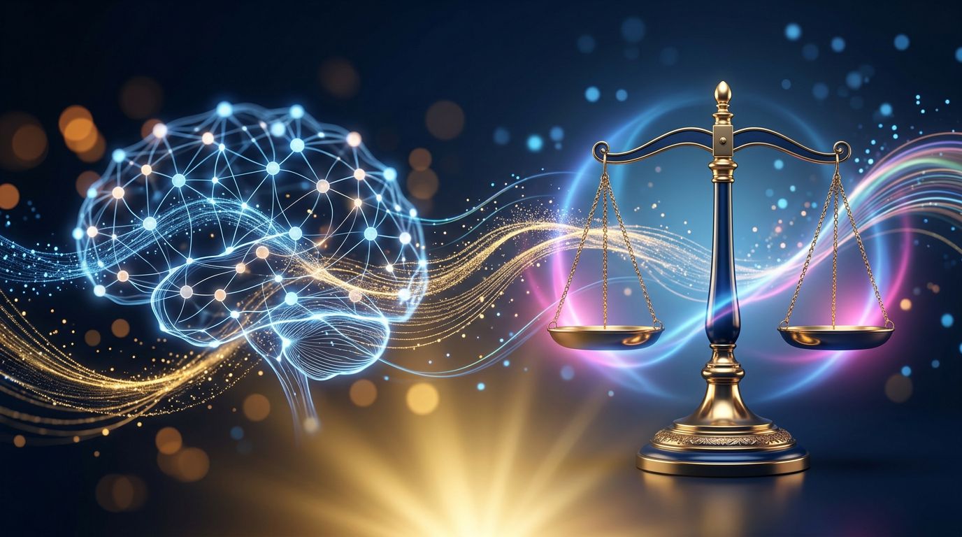 Visual representation of the balance between artificial intelligence and traditional legal expertise