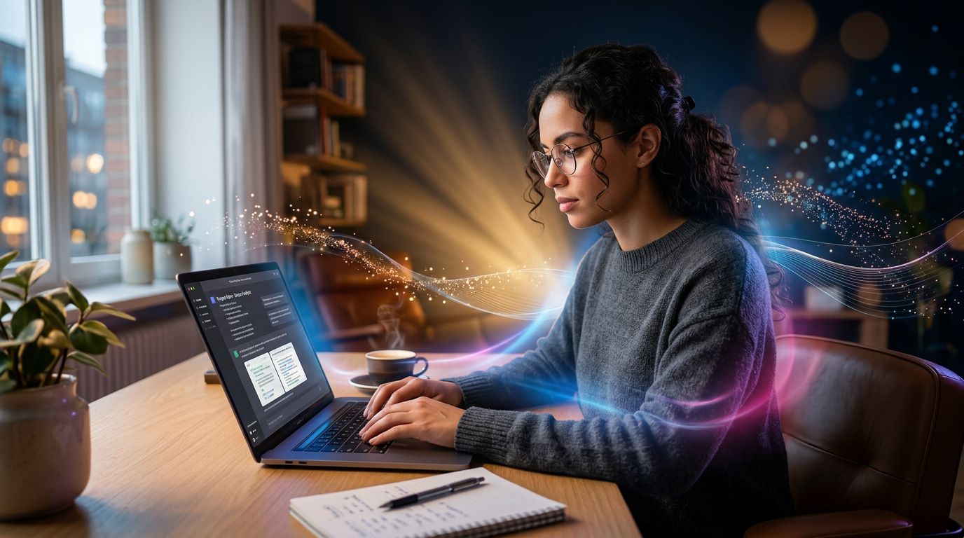 A freelancer using a persistent-memory AI assistant to manage client projects