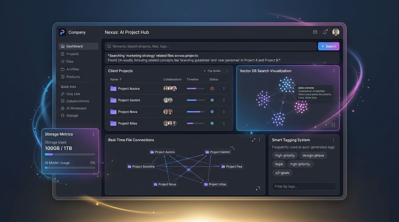 Data management interface with semantic search and intelligent project organisation