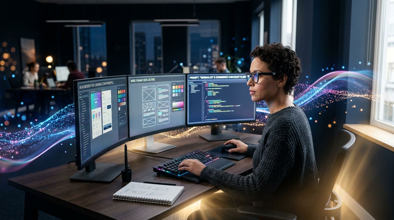 A designer working with AI tools to generate user interfaces in real time