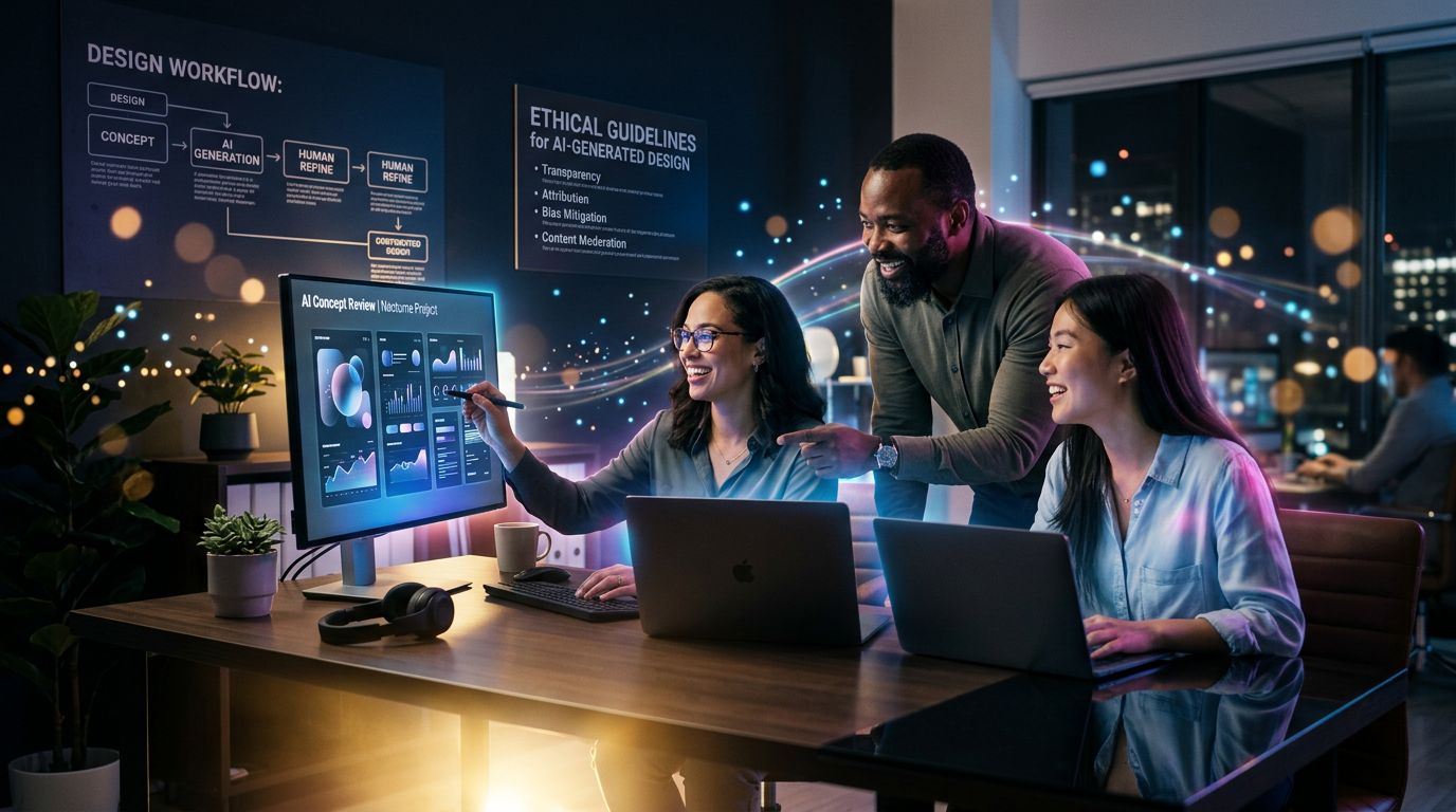 An agency team evaluating and validating AI-generated creations