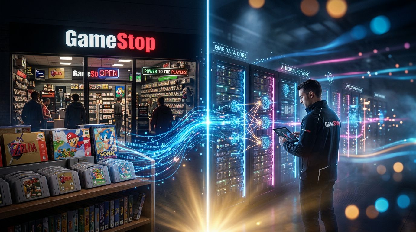 Conceptual illustration showing GameStop's transformation into an AI-powered data platform