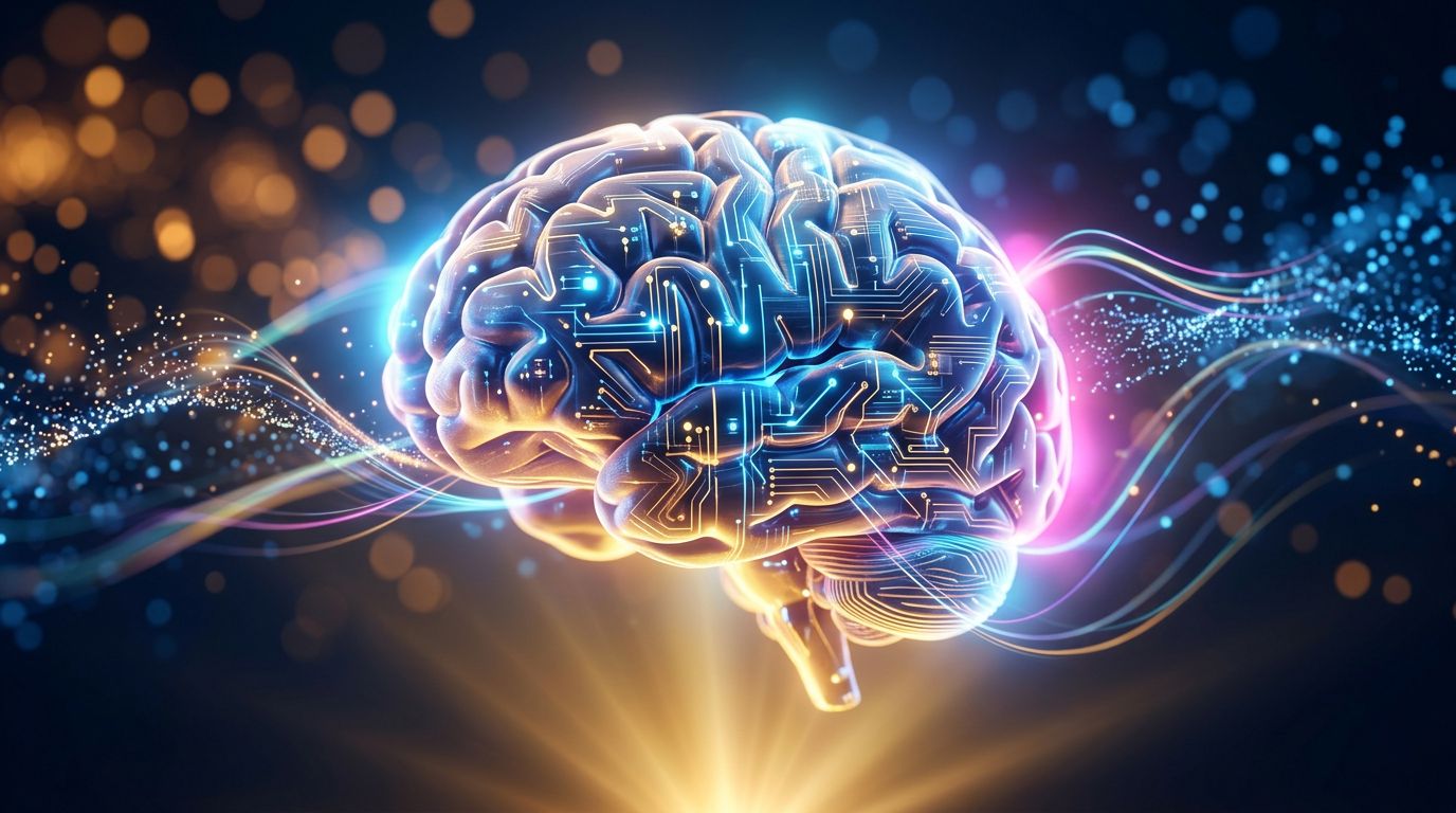 Abstract representation of the fusion between human expertise and artificial intelligence