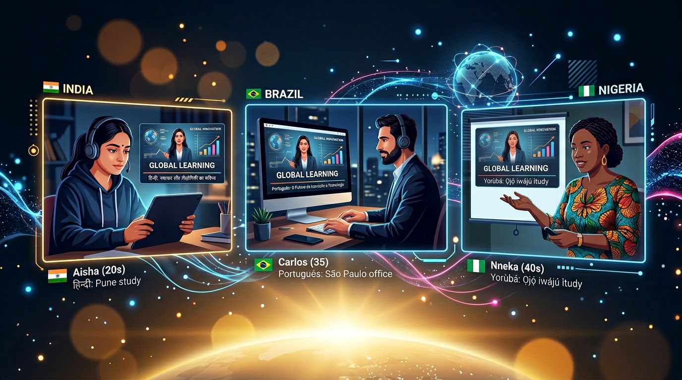 Educational content watched simultaneously in different languages by users across multiple continents