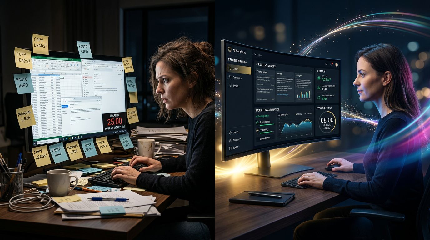 Interface of an AI assistant with persistent memory displaying client context and project history