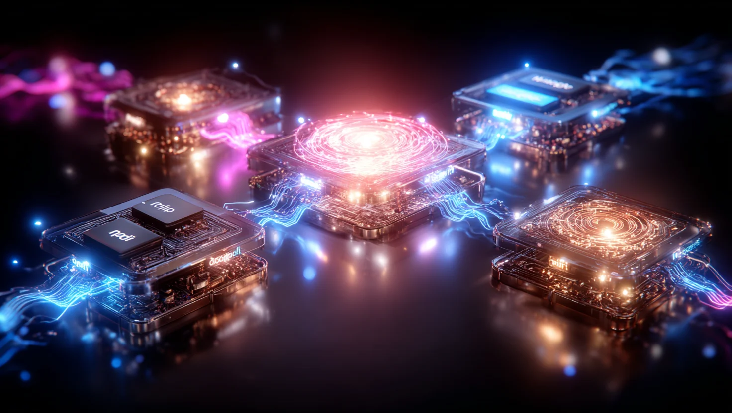 MCP architecture schema: connections between central AI hub and external services