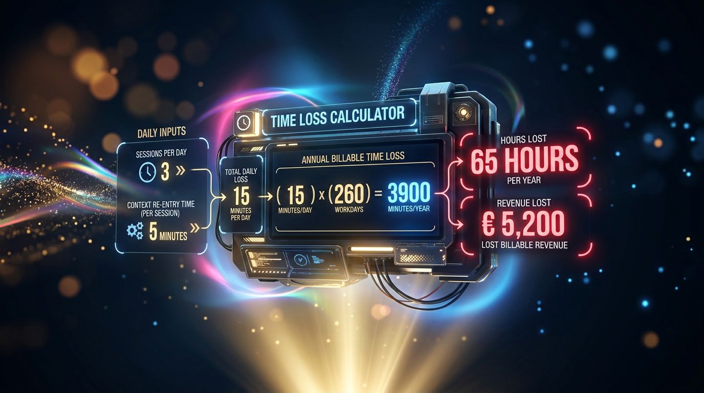 Infographie montrant le calcul du temps perdu chaque année à ré-expliquer le contexte à une IA sans mémoire