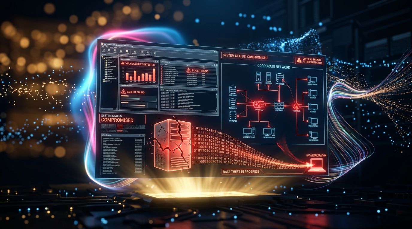 Visualisation d'une faille de sécurité dans un système ERP legacy avec flux de données compromis
