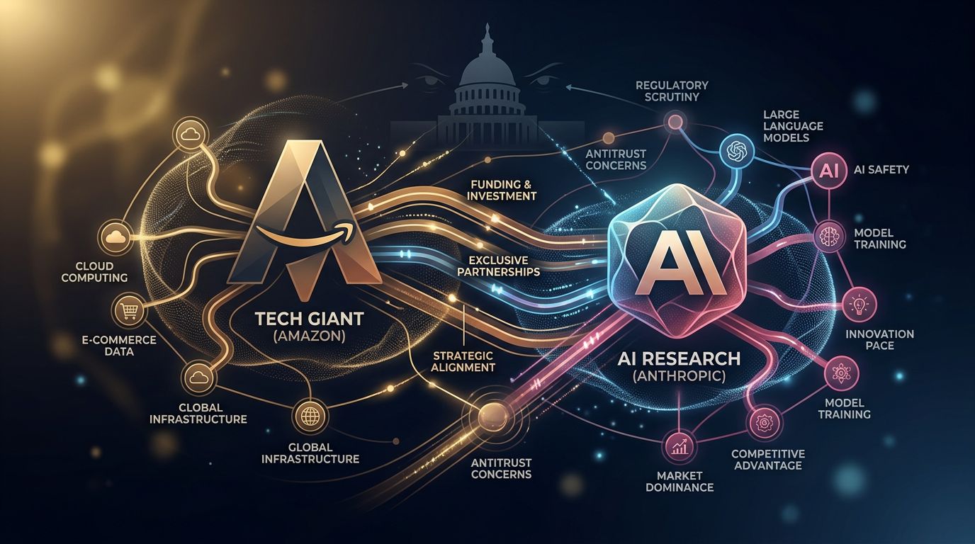 Schéma des relations entre géants technologiques, entreprises IA et institutions gouvernementales