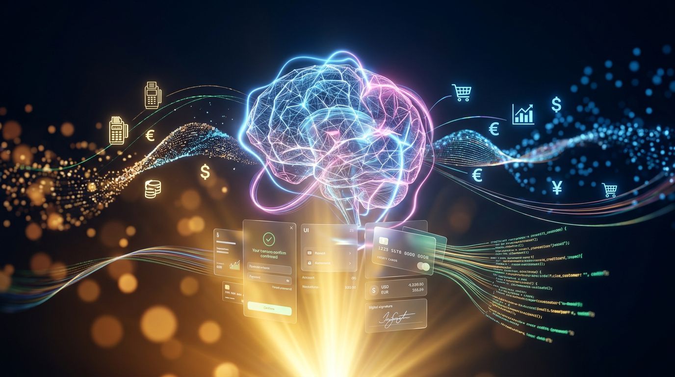 Un agent IA qui effectue des transactions financières autonomes, illustration conceptuelle du commerce machine-à-machine