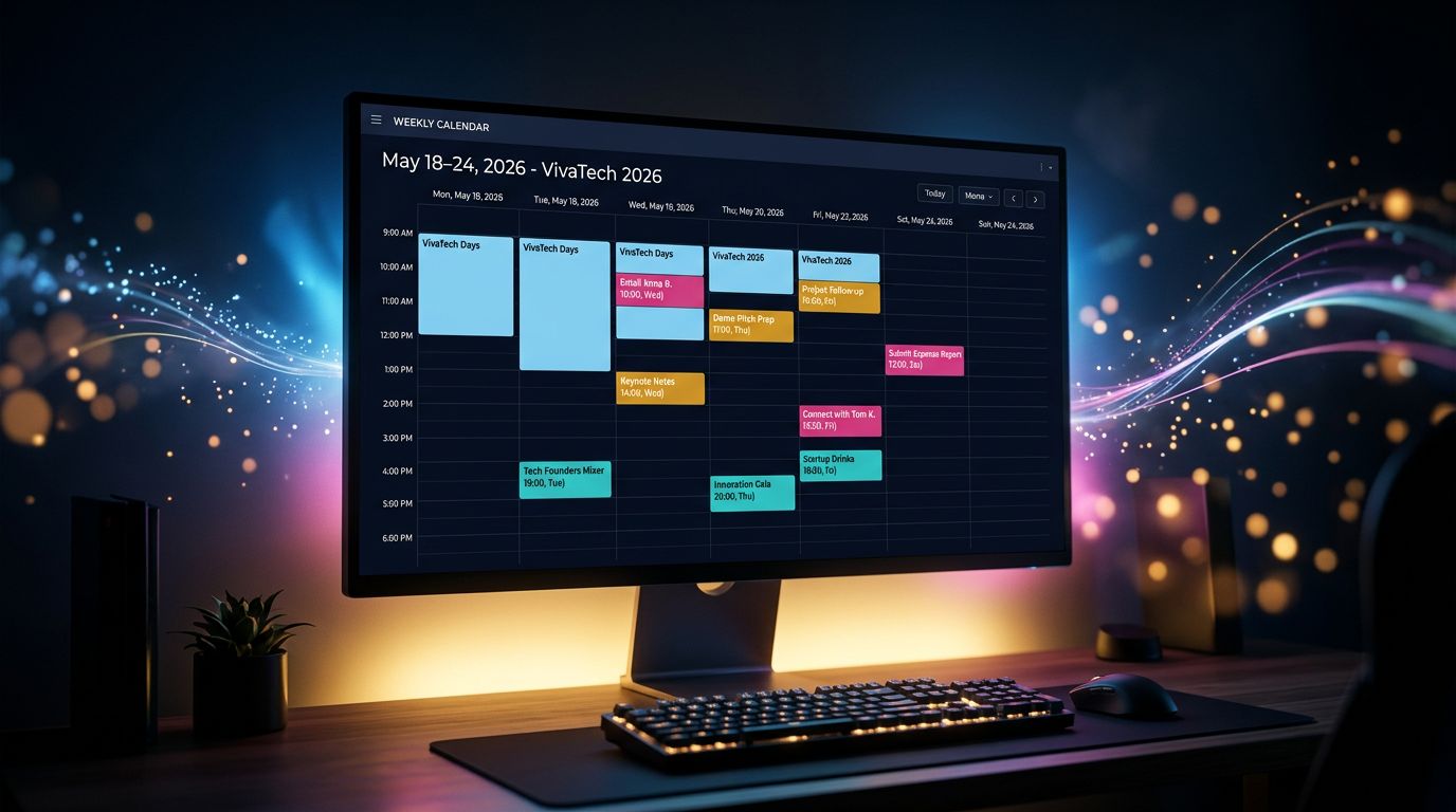 Freelancer's weekly agenda organized for VivaTech 2026 week with events and follow-ups scheduled