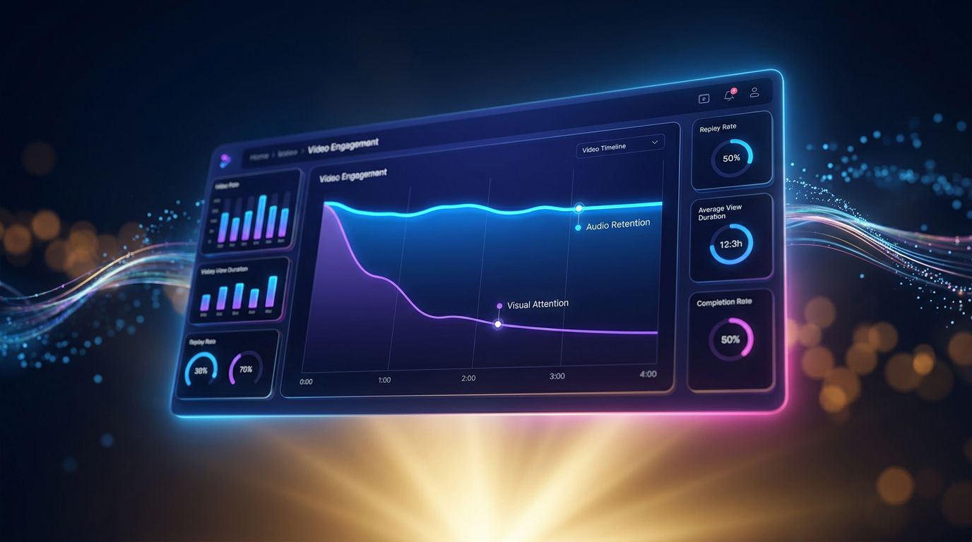 Analytics dashboard showing superior audio retention over visual attention in multitasking mode